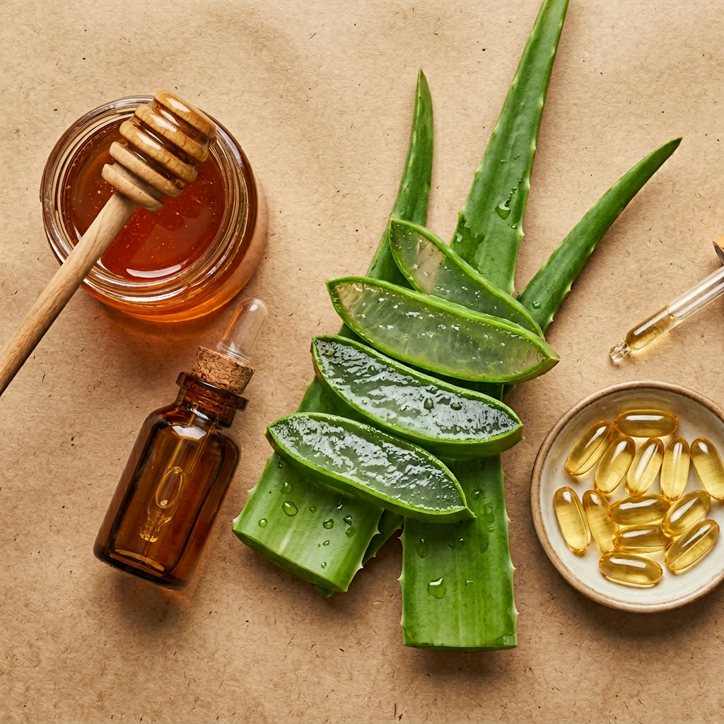 Natural ingredients — aloe vera, honey, almond oil, vitamin E